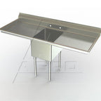 Thumbnail image #1 for AERO Manufacturing MF1-2424-18LR 1-Compartment Stainless Steel Sink, 63 x 30 in, 24 x 24 x 14 in Bowl, Left/Right 18 in Drainboards, 8-3/4 in Backspl