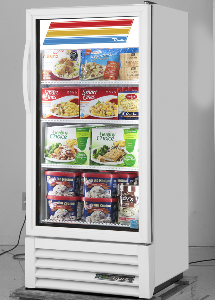 Product image #5 for True One-Section Glass Door Freezer Merchandiser, -10°F, Hinged Door, Bottom-Mount, 3 Shelves