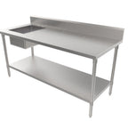 Thumbnail image #1 for ATSMFG MET MET-WTPS-3072L ATS MFG Stainless Steel Work Table with Left Prep Sink, 72"W x 30"D x 35"H, 6"H Backsplash