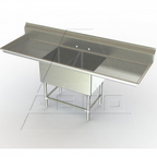 Thumbnail image #1 for AERO Manufacturing Aerospec 2F2-2020-24LR 2-Compartment Stainless Steel Sink, 91"W, 20" x 20" Compartments, Left/Right Drainboards