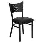 Thumbnail image #1 for Flash Furniture Hercules XU-DG-60099-COF-BLKV-GG Restaurant Chair, Black Metal Coffee-Cutout Back, Black Vinyl Upholstered Padded Seat