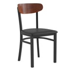 Thumbnail image #1 for Flash Furniture Wright XU-DG6V5BV-WAL-GG Dining Chair, Black Vinyl Seat, Wooden Boomerang Back, Black Steel Frame, Walnut Finish