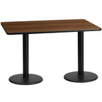 Thumbnail image #1 for Flash Furniture XU-WALTB-3060-TR18-GG Rectangular Walnut Laminate MDF Table with Dual 18" Round Pedestal Bases, 60"W x 30"D x 31-1/8"H