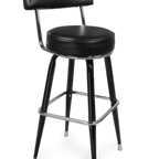 Thumbnail image #1 for JustChair Manufacturing B42030-BLK Swivel Bar Stool, Black Vinyl Upholstered Seat and Back, Black Steel Legs, Chrome Footrest