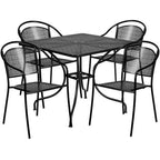 Thumbnail image #1 for Flash Furniture CO-35SQ-03CHR4-BK-GG Square Patio Table Set with 35-1/2" Table and 4 Black Stacking Arm Chairs