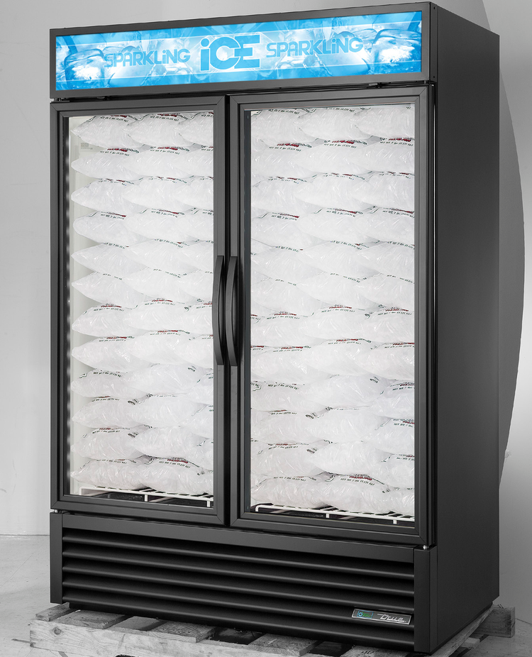 Product image #5 for True General Foodservice Two-Section Indoor Ice Merchandiser with Glass Doors, 117 Bag Capacity