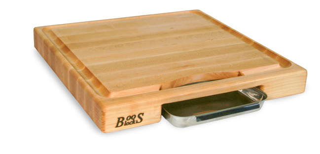 Product image #2 for John Boos Gift Collection 18 x 18 Inch Reversible Edge-Grain Maple Cutting Board with Pan, 2-1/4 Inch Thick