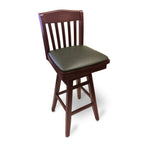 Thumbnail image #1 for JustChair Manufacturing W36430-SWL-FSC-GR1 Armless Swivel Bar Stool, Schoolhouse Slat Back, Upholstered Seat, German Beech Wood Frame