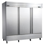 Thumbnail image #1 for Maxximum Maxx Cold V-Series MVF-72FDHC Three-Section Reach-In Freezer, 65 cu. ft., Solid Hinged Doors, Stainless Steel Exterior