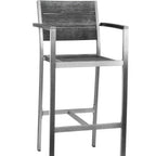 Thumbnail image #1 for G & A Commercial Seating Sol 8816AR Indoor/Outdoor Bar Stool with Arms, Synthetic Teak Ladder Back and Seat, Aluminum Frame