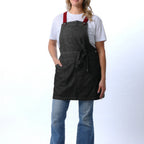 Thumbnail image #1 for Chef Works ABS01WS-BLK-0 Short Snap Bib Apron, 100% Cotton, Black, 3 Pockets, 27.5"L x 28.7"W