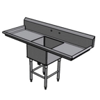 Thumbnail image #1 for Pacific Stainless Products SCS1818-16-B30 1-Compartment Stainless Steel Sink, Left & Right Drainboards, 18" x 18" x 12" Bowl, 16-Gauge 304