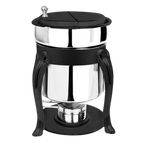 Thumbnail image #1 for Eastern Tabletop Queene-Anne 3101QAMB Black Stainless Steel Petite Marmite Soup Chafer, 2 qt, Lift-Off Cover