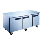 Thumbnail image #1 for Dukers Appliance Co., USA Ltd. DUC72R Three-Section Undercounter Reach-In Refrigerator, Solid Doors, Stainless Steel, Rear-Mounted Self-Contained