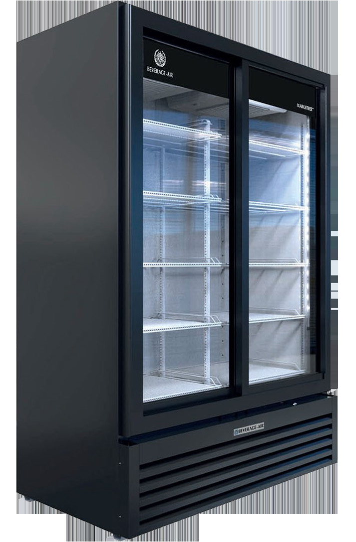 Product image #5 for Beverage Air Marketeer Two-Section Reach-In Glass Door Merchandiser Refrigerator, Sliding Doors, 41.66 Cu. Ft., Bottom-Mount, Black