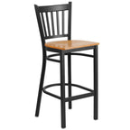 Thumbnail image #1 for Flash Furniture Hercules XU-DG-6R6B-VRT-BAR-NATW-GG Commercial Bar Stool, Armless Metal Vertical Slat Back, Natural Finish Plywood Seat