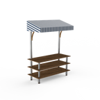 Thumbnail image #1 for Steelite International Mogogo, Modular MGCMLB10WSWF Buffet Canopy Unit, Mango Wood/Stainless Steel, White/Blue Canopy, 71"W x 29-1/2"D x 96"H