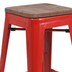 Thumbnail image #2 for Flash Furniture CH-31320-24-RED-WD-GG Counter-Height Backless Bar Stool with Red Textured Wood Seat and Galvanized Steel Frame