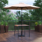Thumbnail image #2 for Flash Furniture XU-DG-UH8100-UB19BTN-GG Outdoor Patio Dining Table Set, 35" Square Synthetic Teak Slotted Top, Umbrella and Base