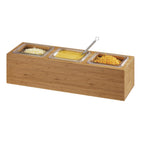 Thumbnail image #1 for Cal-Mil Bamboo 3837-3-60 Action Station Pan Holder, 3 Compartments, Includes Three 1/6-Size Pans and Cold Puck