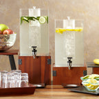Thumbnail image #1 for G.E.T. Urban Renewal WB-955-W Square Wood Beverage Dispenser Riser, Walnut, with Metal Brackets, 9.5 x 9.5 x 5 in