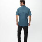 Thumbnail image #2 for Chef Works CBZ03-TEA-2XL Raglan Short-Sleeve Chef Coat, Offset Zip Front, Snap Collar, Teal, 2XL