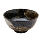 Thumbnail image #1 for Korin Inc BWL-S566 Round Footed Bowl, 34 oz, Black with Brown & White Brushstroke Accents