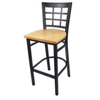 Thumbnail image #1 for JustChair Manufacturing M27130-BLK-SS Commercial Bar Stool, Grid Back, Solid Wood Seat, Black Steel Frame