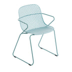 Thumbnail image #1 for Grosfillex US137711 Outdoor Resin Armchair, Lattice Back, Solid Seat, Powder-Coated Steel Frame, Blue Case of 4