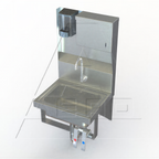 Thumbnail image #1 for AERO Manufacturing HSKT Wall-Mount Stainless Steel Hand Sink, 14"W x 10"D x 5" Deep, Gooseneck Faucet, 8" Backsplash