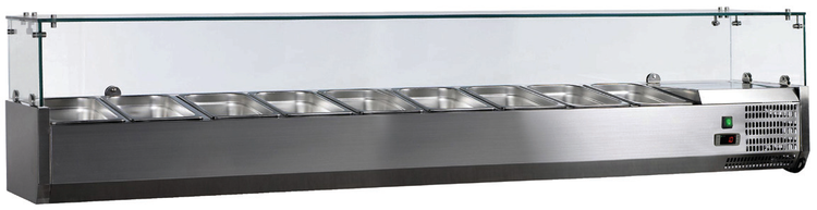 Product image #6 for Omcan 79-Inch Countertop Refrigerated Topping Rail with Glass Sneeze Guard, 9 x 1/3 GN Pan Capacity