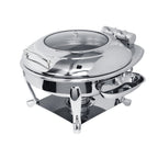 Thumbnail image #1 for Eastern Tabletop Crown 3938GS 6 qt Round Stainless Steel Induction Chafer with Hinged Glass Lid