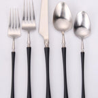 Thumbnail image #1 for Kadra Kitchenware Vikko Dine VF-30-IBS-SET 20-Piece Flatware Set, Service for 4, 18/10 Stainless Steel, Brushed Black & Silver Case of 6