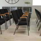 Thumbnail image #2 for Flash Furniture Hercules XU-DG-60156-BK-GG Stackable Upholstered Arm Chair, Black Fabric, Wood Accent Arms, Silver Vein Steel Frame