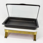 Thumbnail image #1 for Eastern Tabletop EB15685 8 Qt Rectangular Aluminum Waterless Chafing Dish with Reinforced Glass Lid and Cool Pack