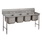 Thumbnail image #1 for Advance Tabco Regaline 93-64-72 4-Compartment Stainless Steel Sink, 24" x 18" Compartments, 12" Deep, 8" Splash, 90 1/4" Wide
