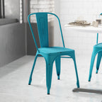 Thumbnail image #2 for Flash Furniture ET-3534-COM-B-GG Outdoor Metal Stacking Chair, 500 lb Capacity, Blue Distressed Finish