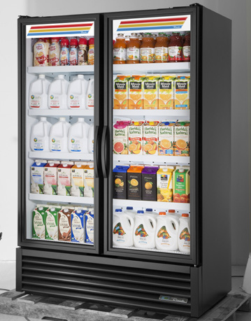 Product image #6 for True Full-Length 2-Section Glass Door Refrigerated Merchandiser, 8 Shelves, Black
