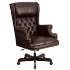 Thumbnail image #1 for Flash Furniture CI-J600-BRN-GG Traditional High-Back Executive Swivel Office Chair with Rolled Arms, Casters, Adjustable Height, Brown Bonded Leather