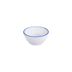 Thumbnail image #1 for G.E.T. Settlement Bistro B-140-W/CB Melamine Enamelware Bowl, 14 oz, White with Cobalt Blue Trim, 5-1/4 in Round Dozen Case of 2 Dozen