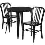 Thumbnail image #1 for Flash Furniture CH-51090TH-2-18VRT-BK-GG 30-Inch Round Table with Two Black Metal Vertical-Slat Chairs, 29-1/2-Inch High