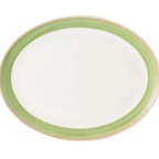 Thumbnail image #1 for Tableware Solutions USA Cosmo by Continental 50COGRE076 12" Oval Coupe-Rim China Platter, White with Green Rim Case of 12
