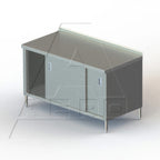 Thumbnail image #1 for AERO Manufacturing 2TSSOD-2472 Enclosed Stainless Steel Work Table with Sliding Doors, 72"W x 24"D, 14-Gauge 304 Top, 2-3/4" Backsplash