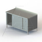 Thumbnail image #1 for AERO Manufacturing 2TSSOD-24120 Enclosed Work Table with Sliding-Door Cabinet Base, 120"W x 24"D x 37-3/4"H, 14-Gauge 304 Stainless Top