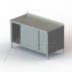 Thumbnail image #1 for AERO Manufacturing 2TSSOD-24144 Enclosed Work Table, Cabinet Base with Sliding Doors, 14-Gauge 304 Stainless Steel Top, 144"W x 24"D x 37-3/4"H