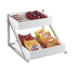 Thumbnail image #1 for Cal-Mil Luxe 3448-55 2-Tier Rectangular Merchandiser with Two White Plastic Bins, Silver Metal Frame, 15-1/2"W x 20-3/4"D x 12-3/4"H