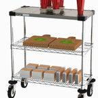 Thumbnail image #5 for Metro Chain Reaction CR1430DTOSC Drive-Thru 3-Tier Order Staging Cart with 30 x 14-Inch Stainless Steel Top and Adjustable Wire Shelves