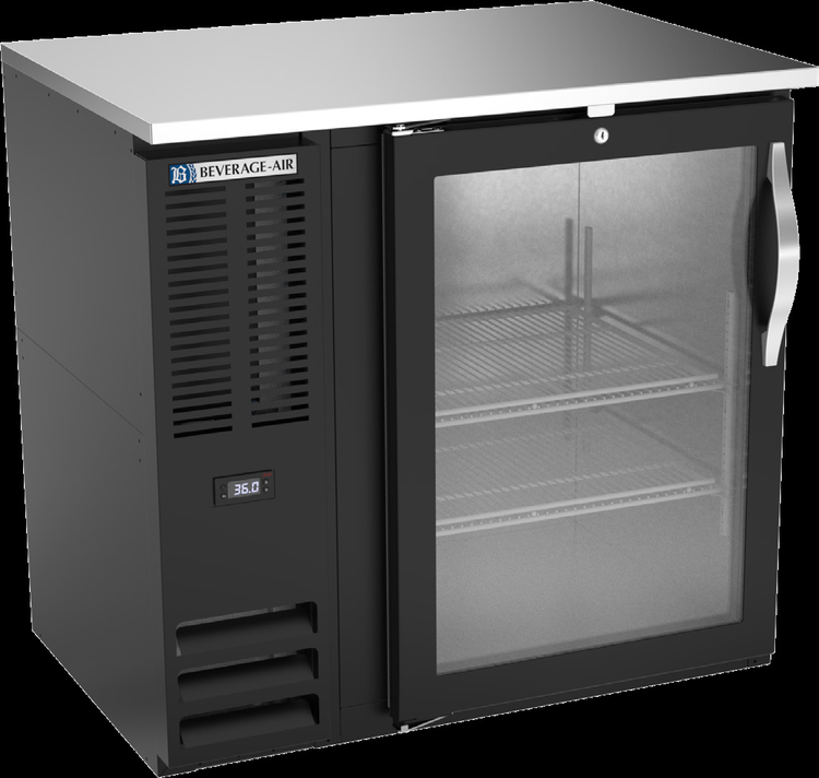 Product image #2 for Beverage-Air One-Section Shallow Depth Back Bar Refrigerator with Glass Door, 36 Inch, Side-Mounted Self-Contained, Black