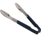 Thumbnail image #1 for AllPoints Foodservice Parts & Supplies 85382 Stainless Steel Scalloped Paddle Tongs, 9-1/2", Blue Handle