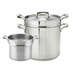 Thumbnail image #1 for Browne USA Foodservice Thermalloy® 5724090 20 Qt 3-Piece Induction-Ready Stainless Steel/Aluminum Pasta Cooker Set